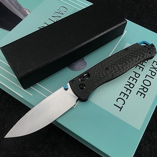Axis Lock Damascus Steel Pocket Knife, 3.15", Black Carbon Fiber Handle (EDC) — silvery