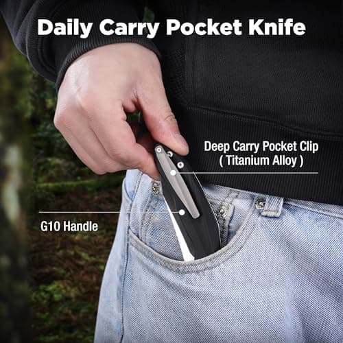 Folding Pocket Knife with D2 Steel Blade and G10 Handle for Men
