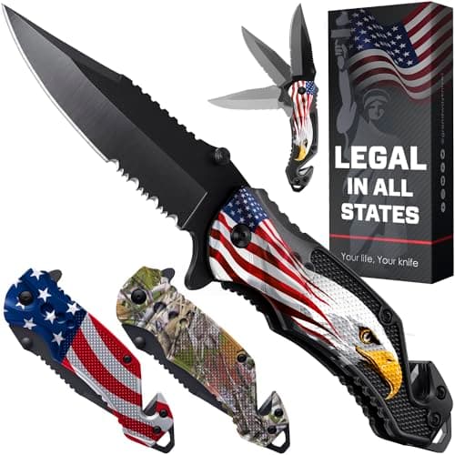 Legal Pocket Knife with Serrated Blade - EDC Folding Knife - Glass Breaker, Seat Belt Cutter - Gifts for Men — 5. Bald Eagle