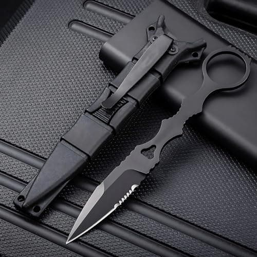 6.7 Inch 440C Fixed Blade Portable Knife for Camping with Kydex Sheath (Black)