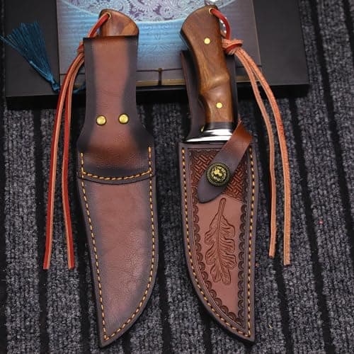 USA 440C Steel 10.5" Hunting Knife with Leather Sheath