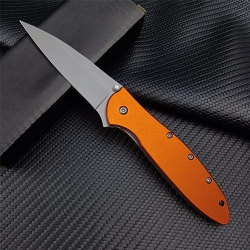 HUAAO 7in Flipper Pocket Knife, Stainless Steel Handle, Orange Clip Carry Knife