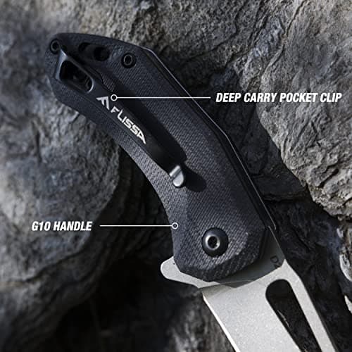 Flissa Mini Pocket Knife, 2.5" D2 Blade, G10 Handle, Black, EDC Knife for Outdoors
