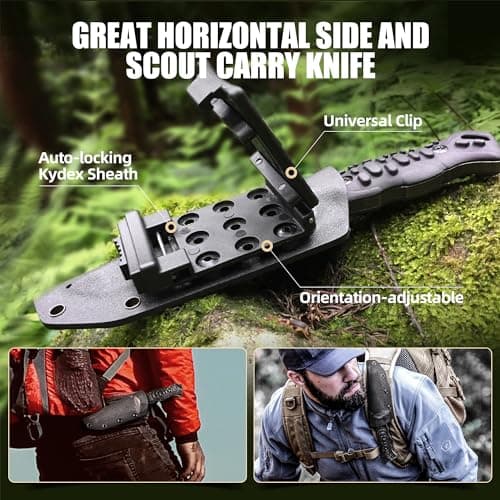 ZUNEOOTactical Survival Knife Kydex Sheath D2 Steel Full Tang Black