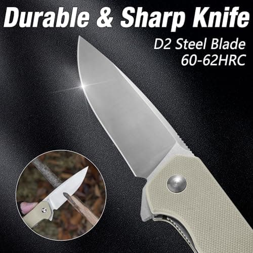 Flissa Brown Folding Tactical Knife, D2 Blade, G10 Handle, Liner Lock, EDC Knife