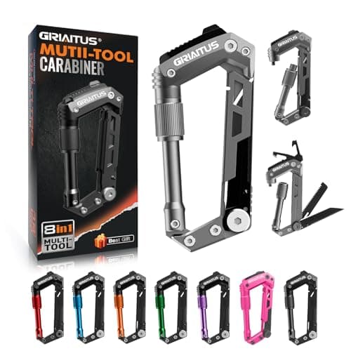 8-in-1 Carabiner Multitool EDC, Serrated Knife, Rope Cutter, Gifts for Men and Women (Black) — Grey