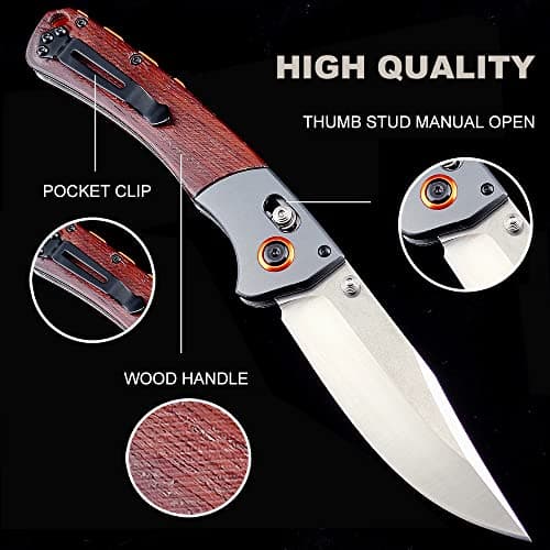 HUAAO Crooked River Folding Knife With D2 Blade For Outdoor Activities (Dark Brown Wood)