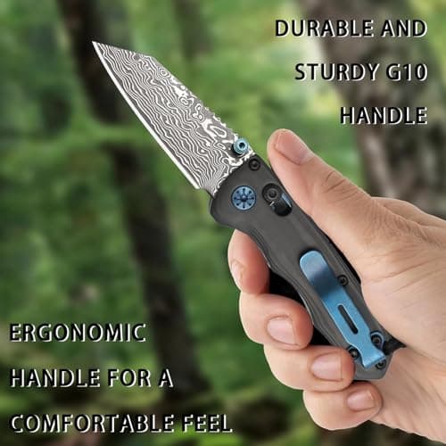 Axis Lock Folding Knife with Black Carbon Fiber, 2.4" Damascus Blade, Perfect for Camping and Everyday Use