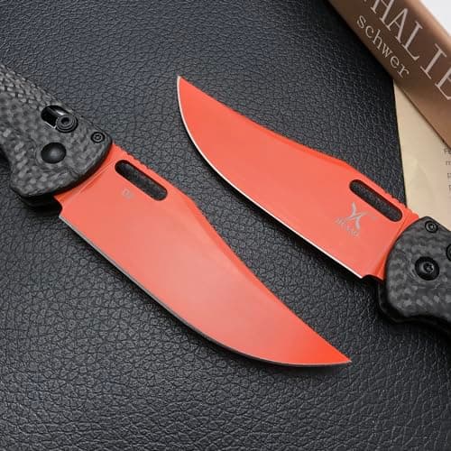 8-Inch Folding Pocket Bugout Knife for Outdoor Camping - Orange D2 Blade, Carbon Fiber Handle