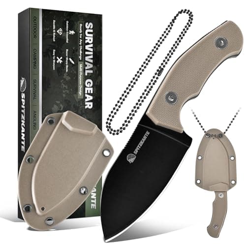 P-DA 5.5" Neck Knife, 2.8" 5Cr14MoV Stainless Steel, Mini EDC for Men, Green Sheath Included — B- Khaki-Black