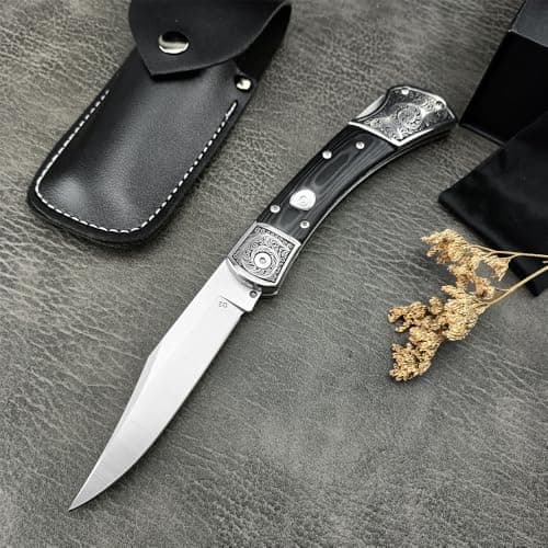 D2 Steel Blade Folding Knife with Micarta Handle (Black)