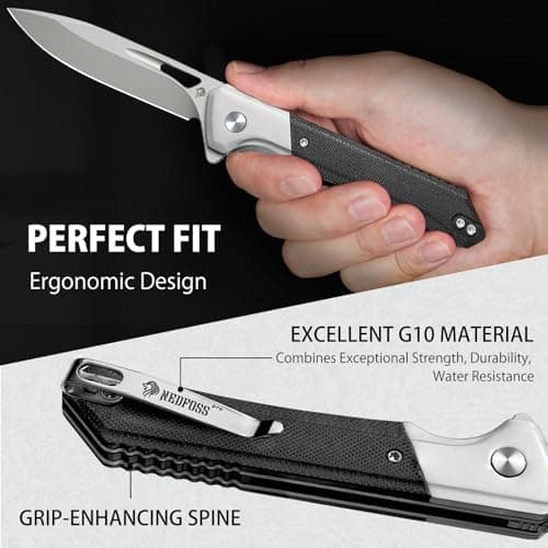 NedFoss D2 Blade Pocket Knife, 3.3", G10 Handle, Flipper Open, Deep Carry Clip