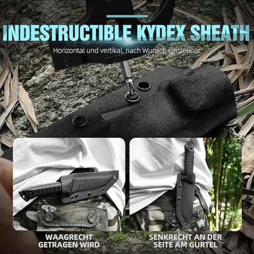 Omesio Tanto Fixed Blade Knife with Kydex Sheath, Outdoor Survival Gift for Men