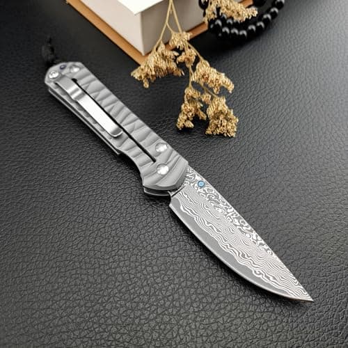 6.7" Damascus Steel Frame Lock Knife, TC4 Titanium Handles (Classic)
