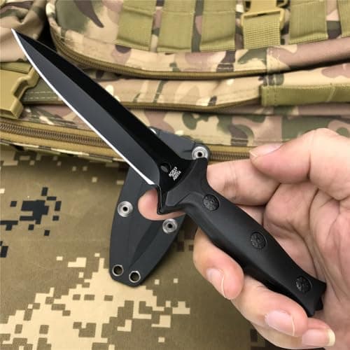 HUAAO 3.74 Dual Edge 440C Stainless Steel Utility Knife with ABS Handle, 7.3 Full Tang Fixed Blade for Outdoor Camping, EDC, and Survival