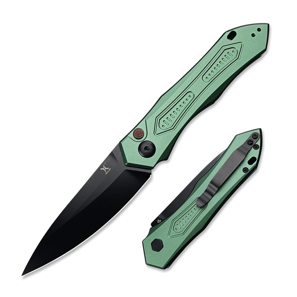 HUAAO Assisted Opening Folding Knife, Green Aluminum Handles, Christmas Gift for Men and Women