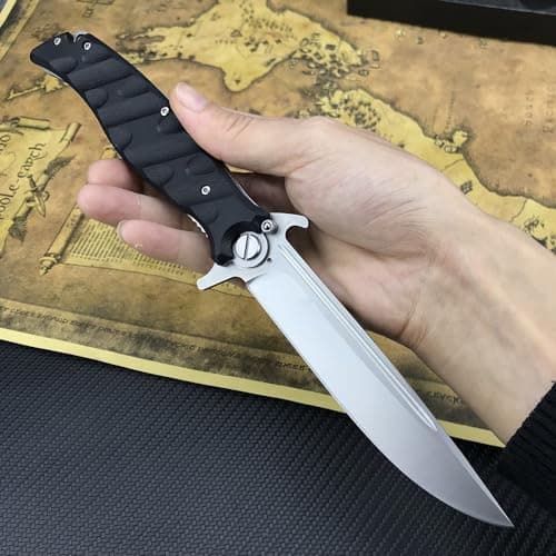 Large Flipper Assisted Opening Pocket Knife for Men, D2 Steel Folding with G10 Handle