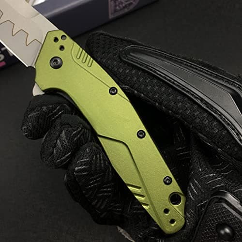 Olive Green Composite Steel Dividend Folding Knife with Liner Lock for Camping
