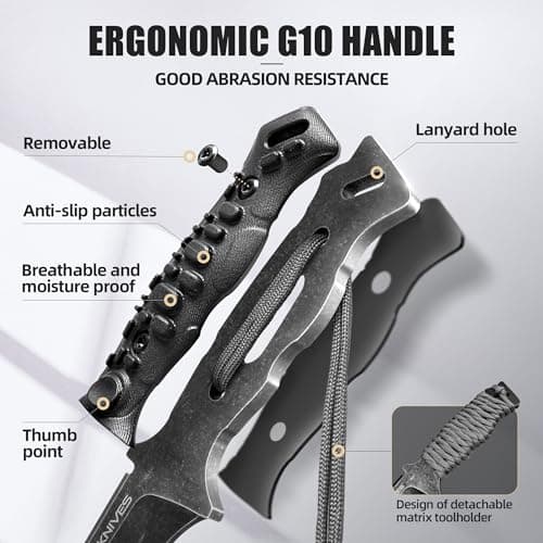 ZUNEOOTactical Survival Knife Kydex Sheath D2 Steel Full Tang Black