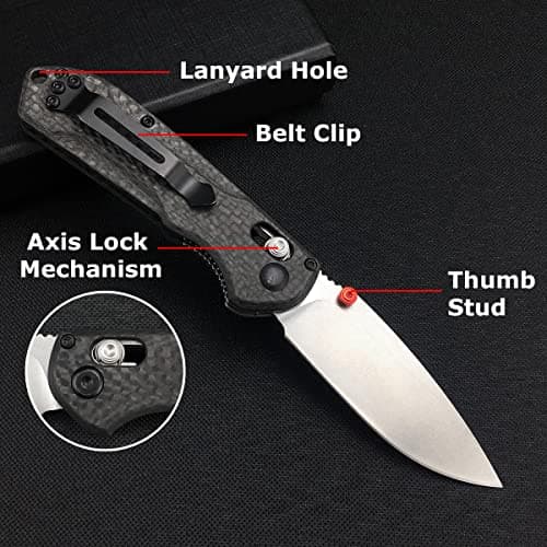 Freek Thumb Open Mini Axis Lock Knife, 2.8'' D2 Steel, Carbon Fiber Handle, EDC Pocket Knife for Camping