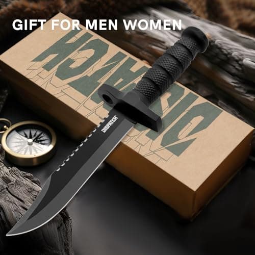 12-inch Dispatch Fixed Blade Hunting Knife, Survival Bowie for Men, Non-Slip Handle, Bushcraft Outdoor Camping
