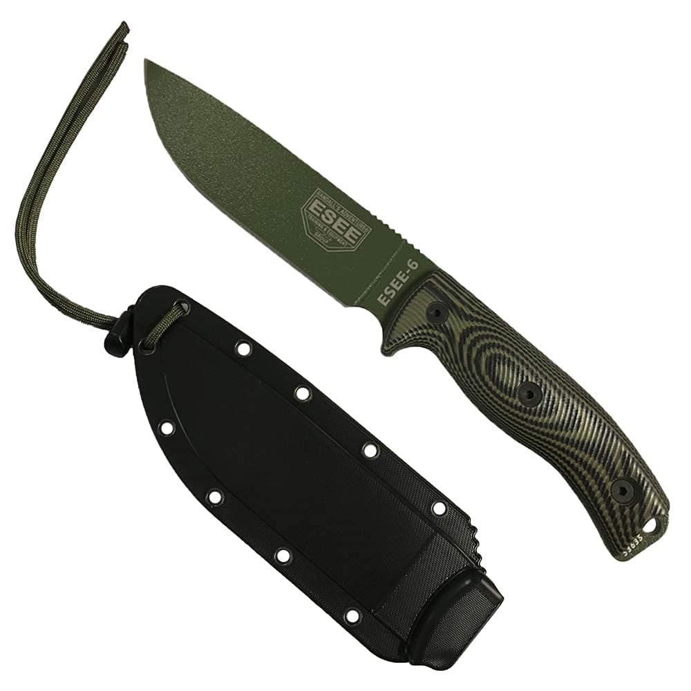 USA-Made ESEE 6 Fixed Blade Knife with Contoured Handle