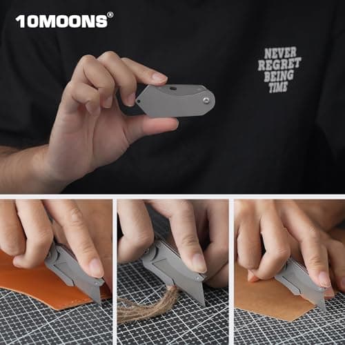 Mini Box Cutter with 10 Replaceable Blades, EDC Folding Utility Knife, Stainless Steel