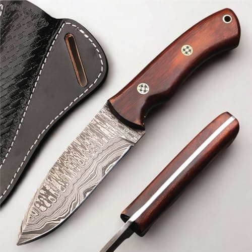 8-Inch Carbon Steel Forge Tracker Knife - Bushcraft Hunting Skinning Knife with Leather Sheath — Rosewood Ledder Knife