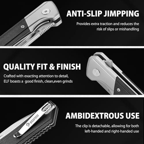 NedFoss D2 Blade Pocket Knife, 3.3", G10 Handle, Flipper Open, Deep Carry Clip