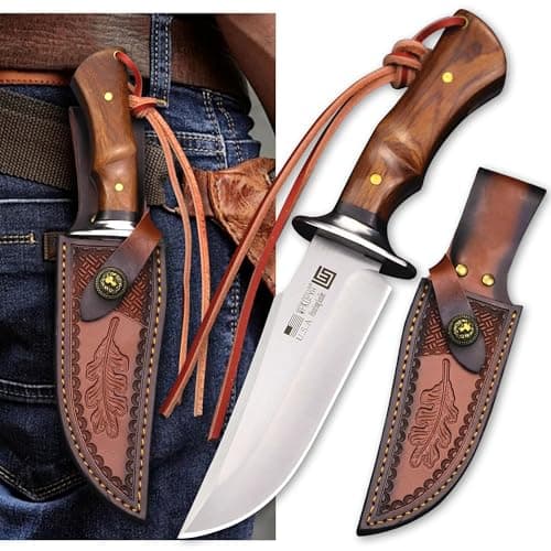 USA 440C Steel 10.5" Hunting Knife with Leather Sheath