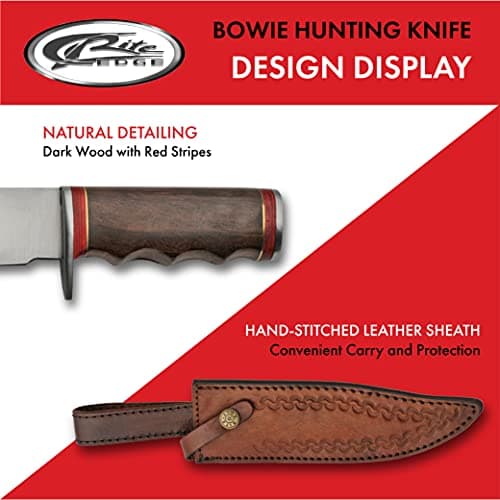 SZCO 12" Full Tang Bowie Knife - Stainless Steel Blade, Wood Handle, Leather Sheath for Men Outdoor Camping