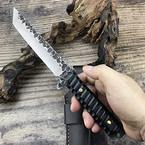 HUAAO 11.6" Katana Tanto Knife, Ebony Handle, Hunting and Camping