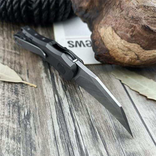 HUAAO Spring-Assisted Push Button Knife, 8Cr13Mov Hawkbill Blade, Gray Aluminum Handle