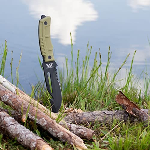 Weyland Tactical Knife with MOLLE Holster - Survival Hunting Bugout Knife - Black