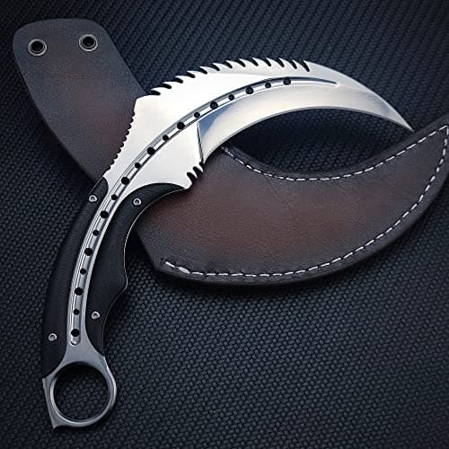 HUAAO Karambit Knife with Leather Sheath & Fixed Blade