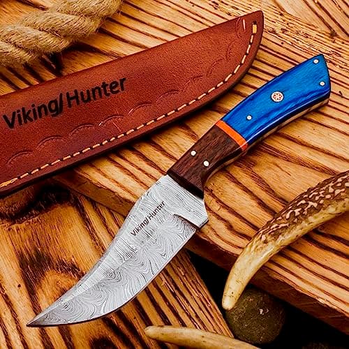 Predator Hunter 9" Damascus Steel Fixed Blade Skinning Knife (Exotic Wood Handle) — VK-HK-05