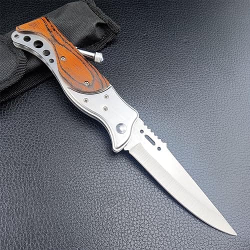 Stainless Steel 9.6 Inch Tactical Hunting Folding Knife with Flashlight, Men's Outdoor Survival Tool