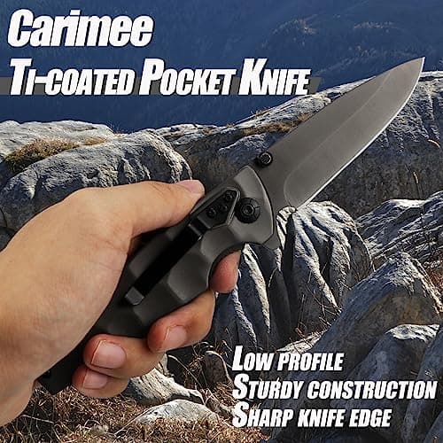 Premium EDC Pocket Knife - 3.3", Ti-Coated D2 Steel Blade