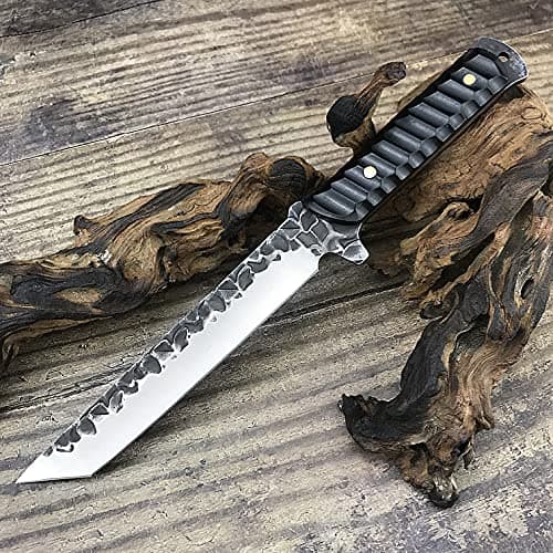 HUAAO 11.6" Katana Tanto Knife, Ebony Handle, Hunting and Camping