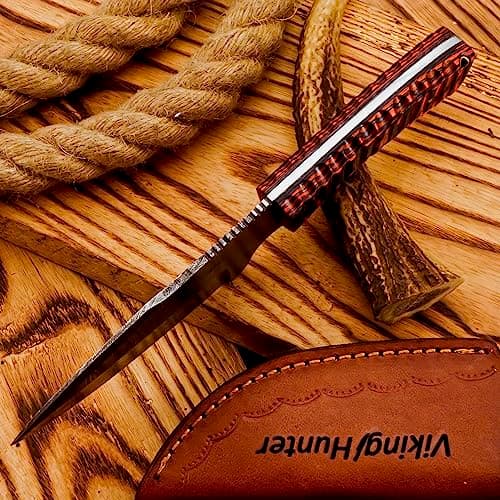 Predator Hunter 9" Damascus Steel Fixed Blade Skinning Knife (Exotic Wood Handle)