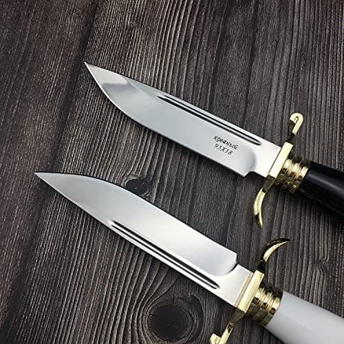 HUAAO Full Tang 440C Blade Hunting Knife with Sheath, Acrylic Handle (Black)
