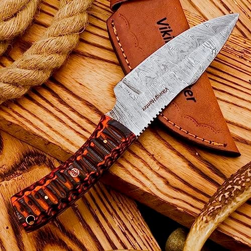 Predator Hunter 9" Damascus Steel Fixed Blade Skinning Knife (Exotic Wood Handle)