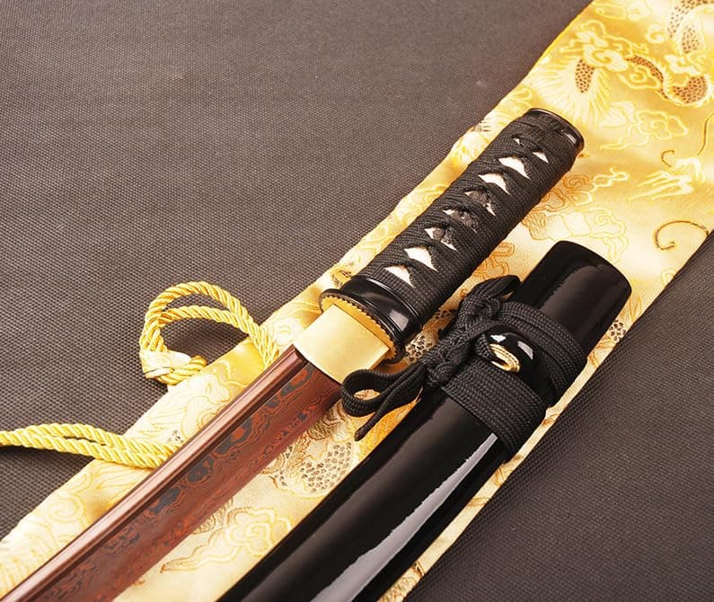 12 Inch Damascus Steel Roasted Red Tanto Sword Full Tang