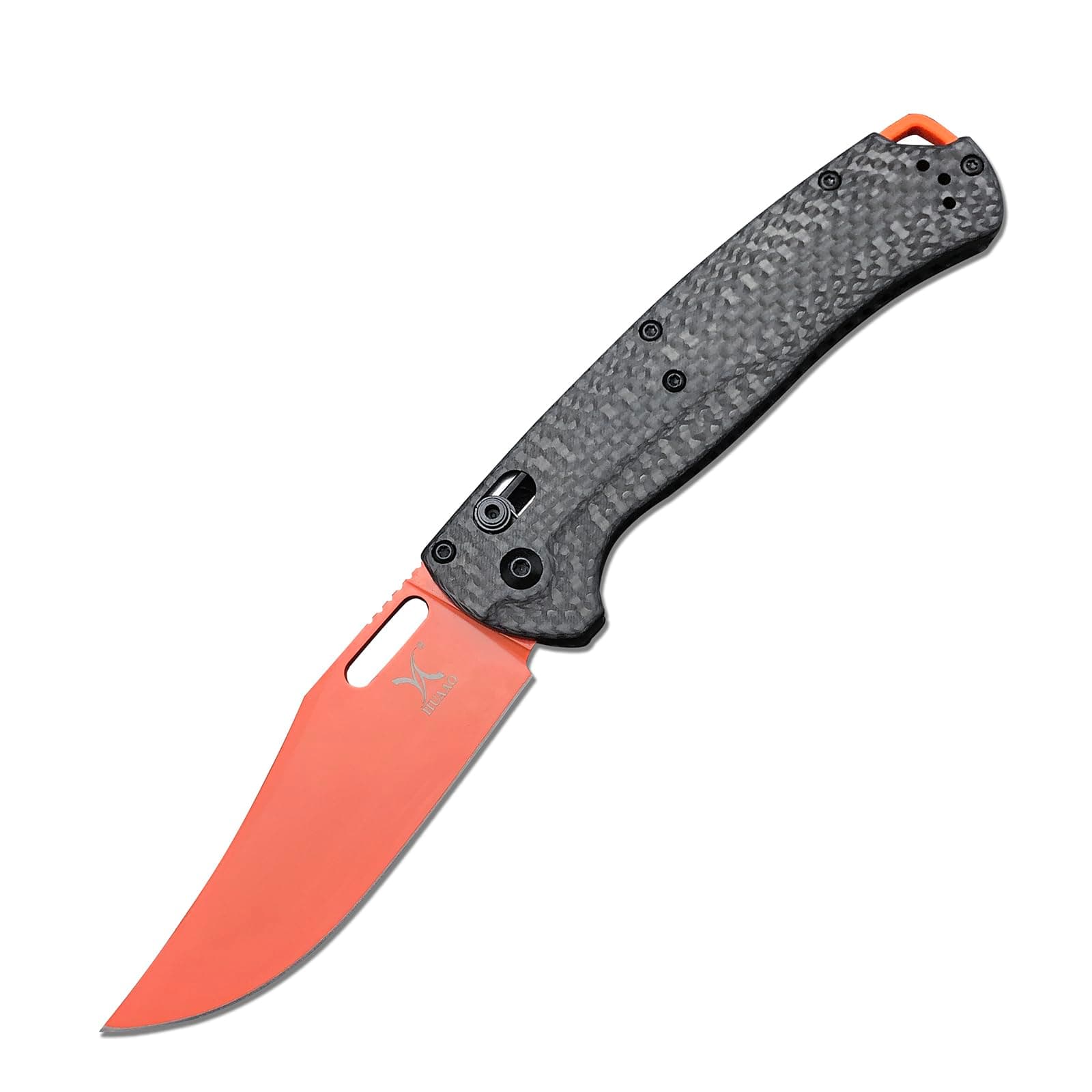 8-Inch Folding Pocket Bugout Knife for Outdoor Camping - Orange D2 Blade, Carbon Fiber Handle