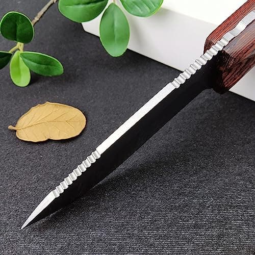EDC Full Tang 440C Stainless Steel Knife, Wood Handle, Camping & Hunting (165g)