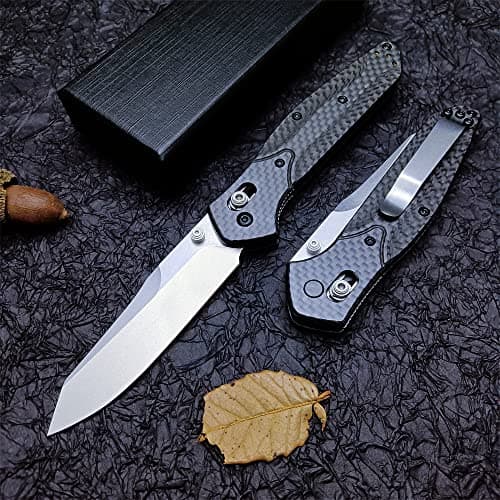 Outdoor Folding Pocket Knife, Reverse Tanto Blade, Black Carbon Fiber Handle