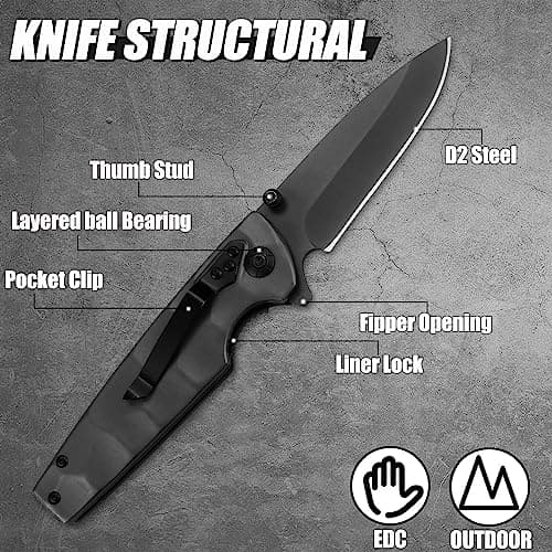 Premium EDC Pocket Knife - 3.3", Ti-Coated D2 Steel Blade