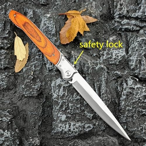 Large Push Button Lock Pocket Knife for Camping, Hunting, Hiking - Red