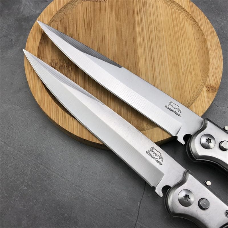 12 Large Push Button Lock Pocket Knife EDC for Camping, Hunting, Hiking (Black)