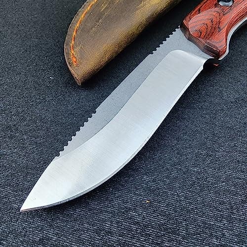 HUAAO 8.6in Fixed Blade Hunting Knife with Wood Handle and CPM-S30V Blade